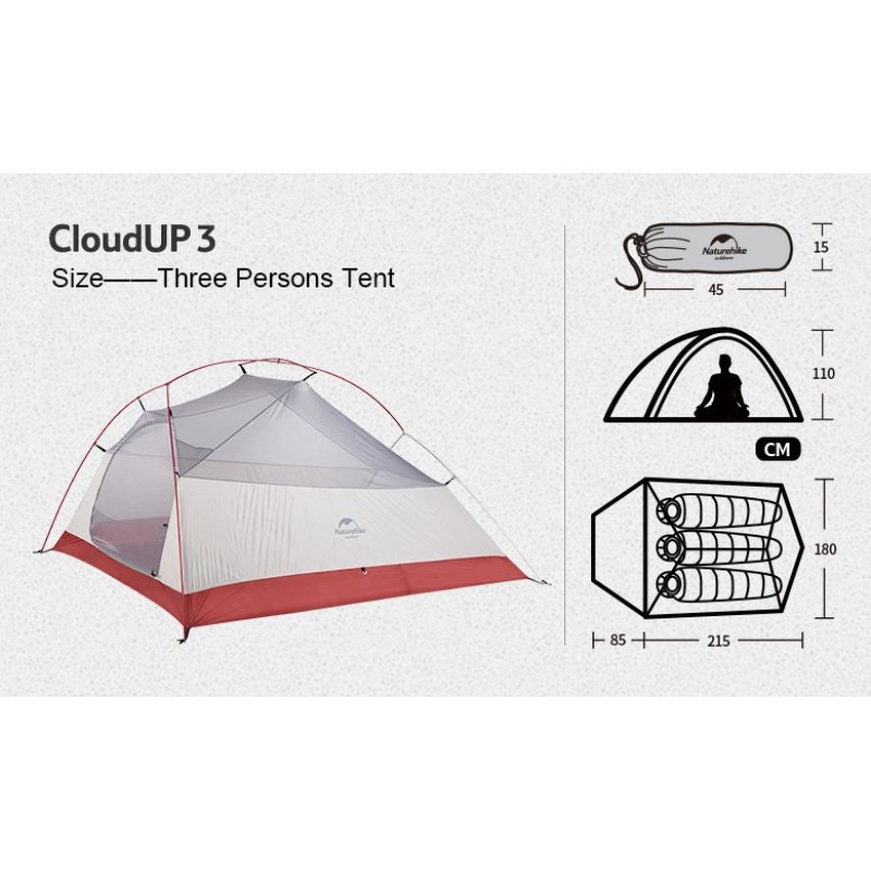 Намет Naturehike Cloud UP III with skirt (3-х місний) 20D silicone New version + footprint NH18T030-T Grey