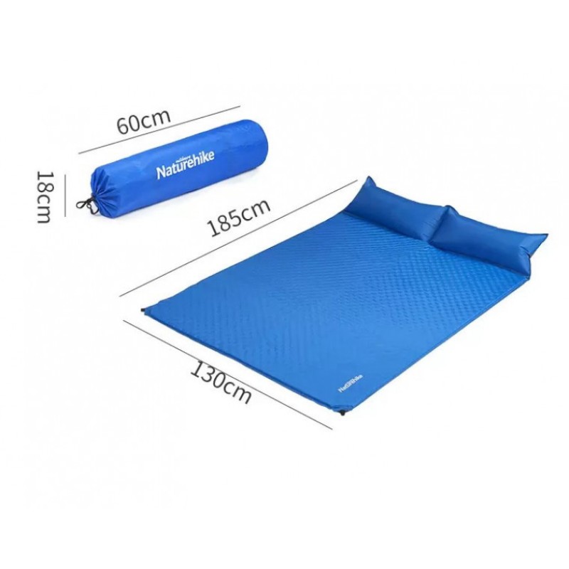 Килимок надувний двомісний з подушкою Naturehike 185*130 NH18Q010-D peacock blue