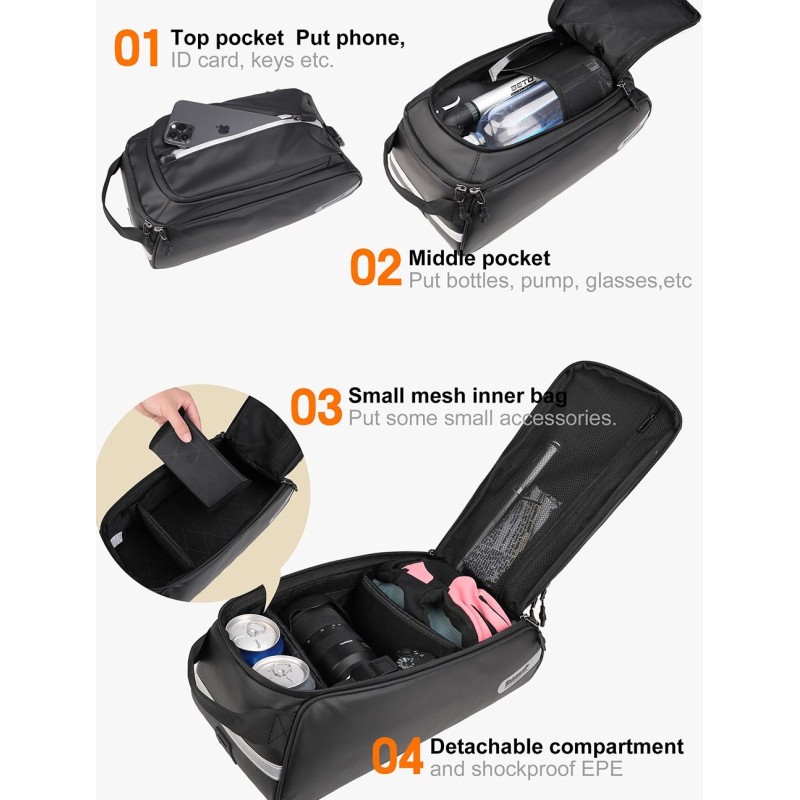 Велосумка на багажник Rhinowalk Multifunctional 12л RK6203 Black