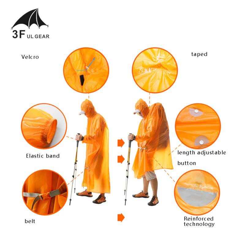 Пончо-дощовик 3F UL GEAR 15D nylon Sleeve orange