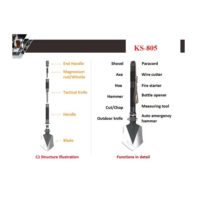 Лопата багатофункціональна туристична Kyson KS-805 steel