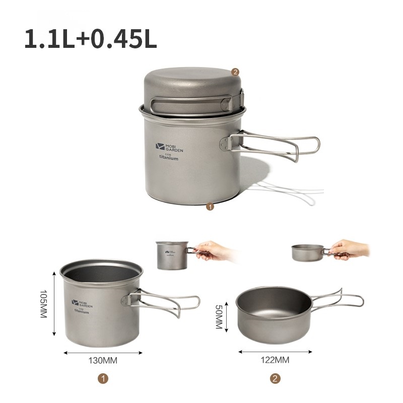 Набір титанового посуду (казанок, миска) 1.1л+0.45л Mobi Garden NX21666033 titanium