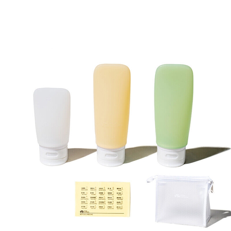 Дорожній набір силіконових пляшок Mobi Garden 89мл*2+60мл*1 NX21671054 white/yellow/green
