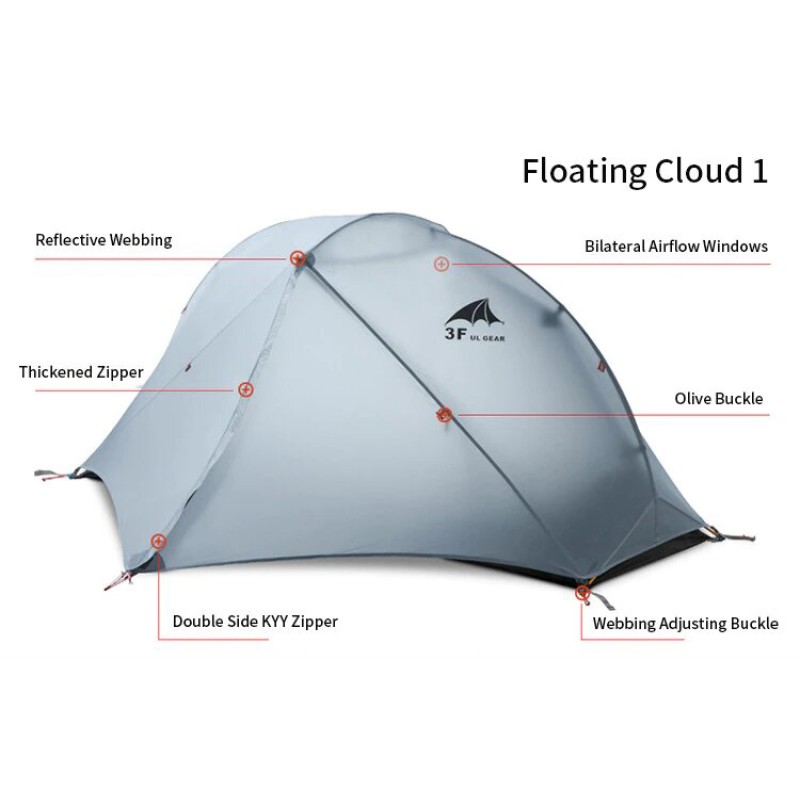 Намет 3F Ul Gear Floating cloud 1 (1-місний) 15D nylon 3 season grey