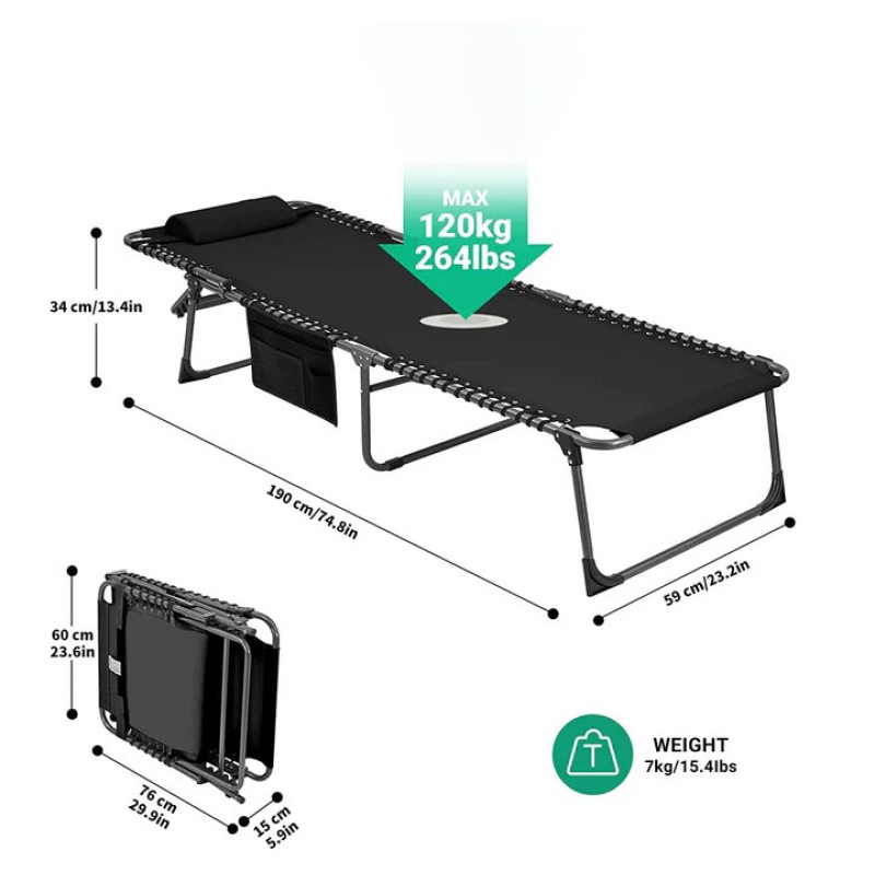 Ліжко розкладне KingCamp Hamburg Plus grey/black