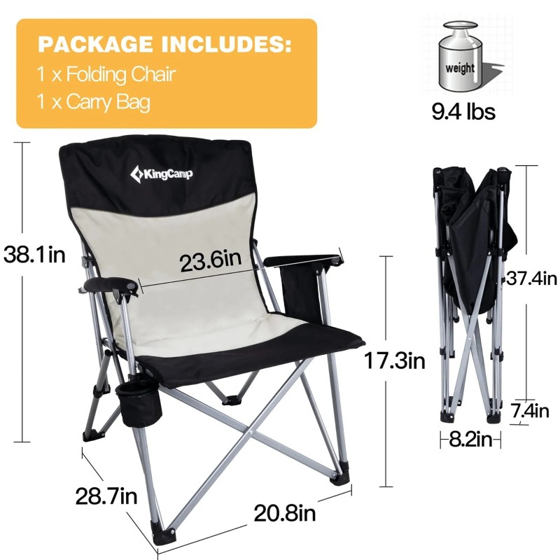 Стілець розкладний KingCamp Comfort KC1914 black/medium grey